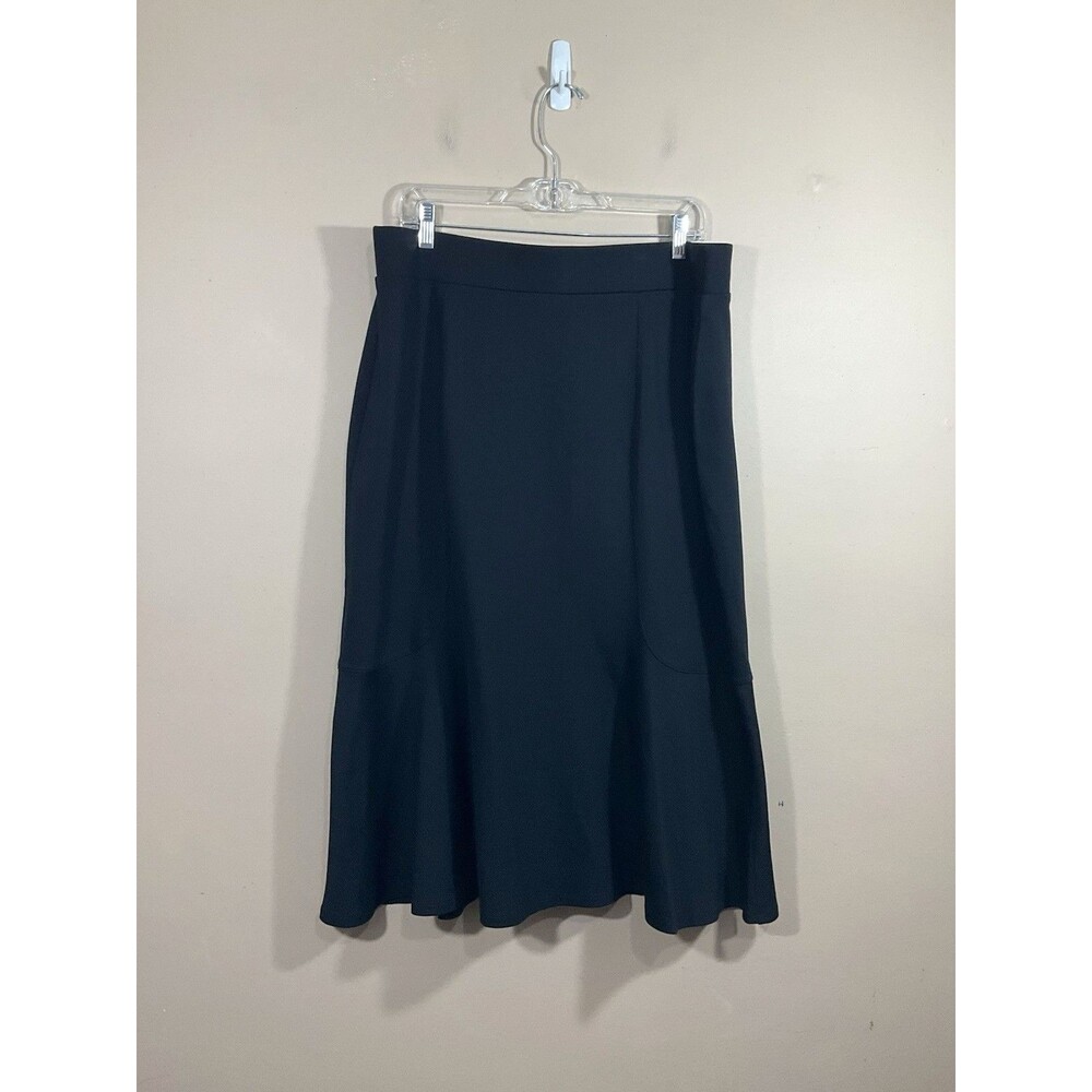 Lands End Womens Ponte Boot Knee Length Skirt L Black Classic Minimalist NWT